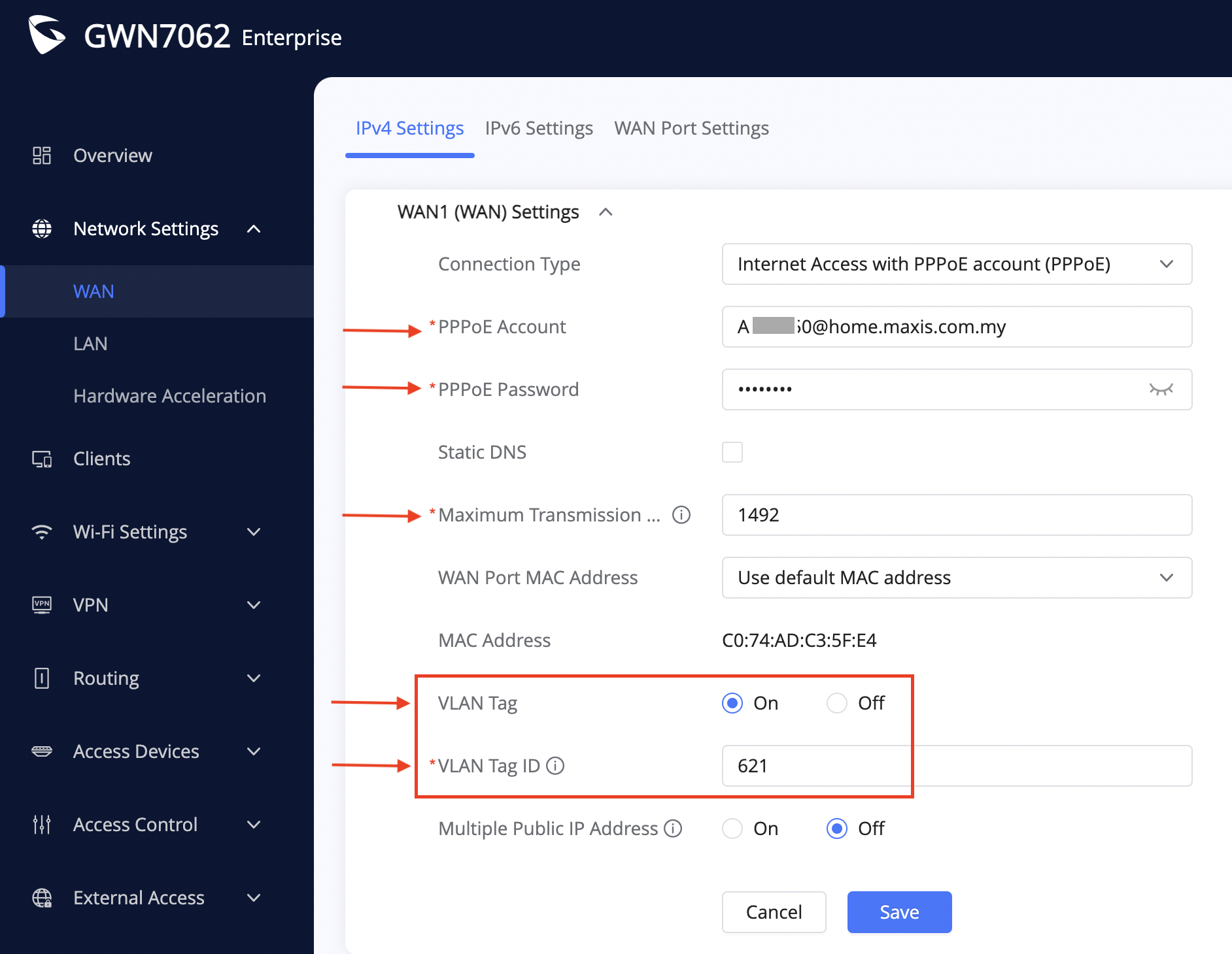 View of How to configure Grandstream GWN70x2 router for Maxis Fibre